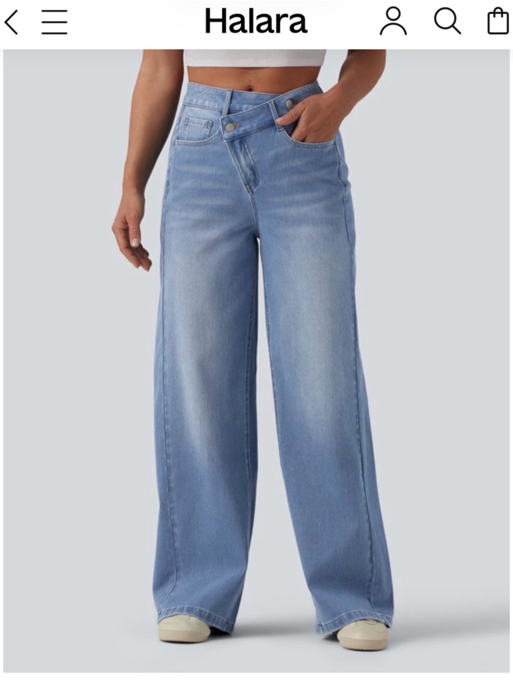 HALARA Flex Asymmetric High Waisted Light Wash Casual Baggy Jeans